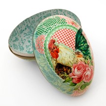 6" Papier Mache Gingham Rooster Easter Container ~ Germany